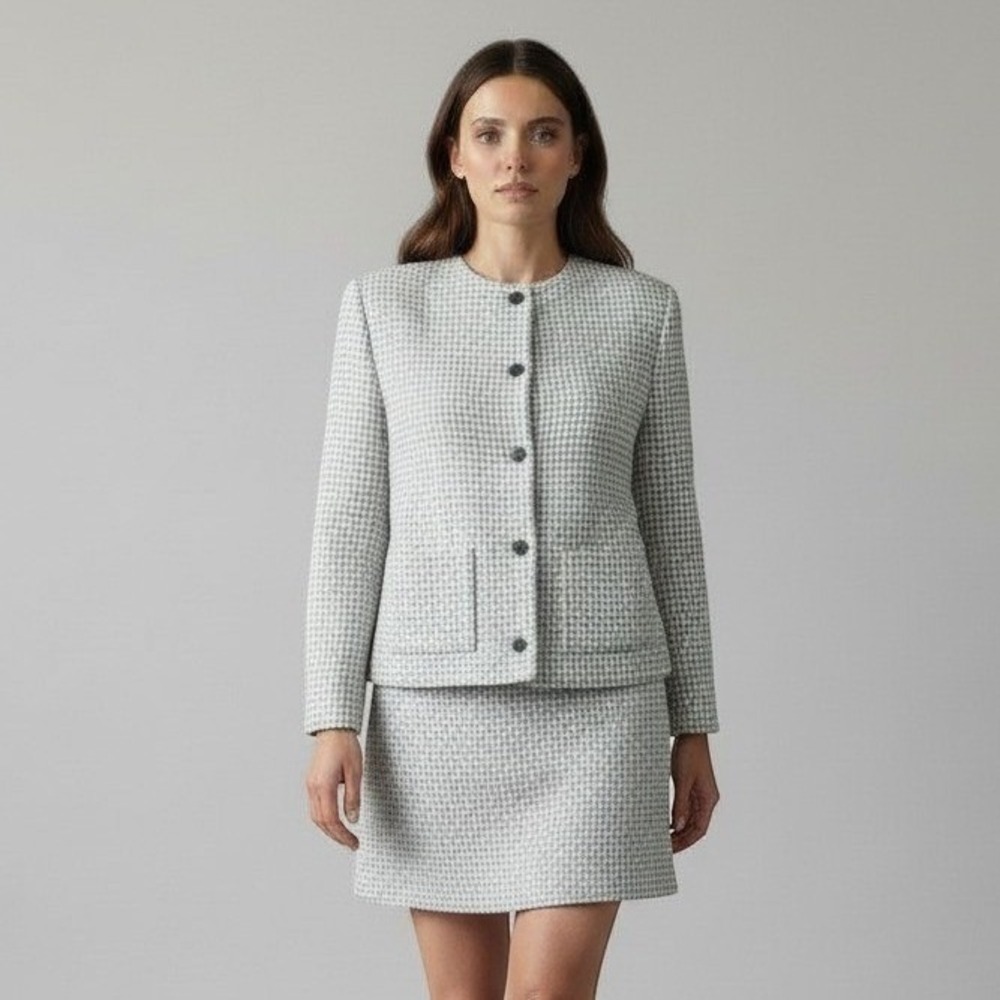 NWT Theory Checked Wool Crop Jacket Mini Skirt Suit Set Mixed Sz 2/4 Old Money